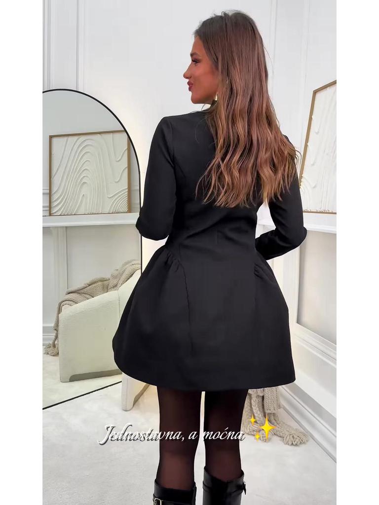 2025 Autumn High Neck Long Sleeve Black Short Dress for Women