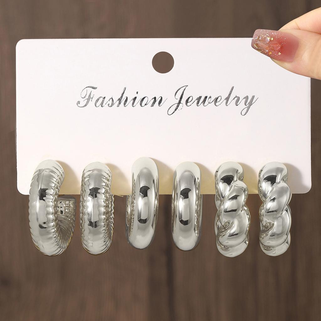 9 Pairs Fashion Glossy Thick Water Drop Stud Earrings Punk Geometric Thread C-shaped Women's Elegant Party Zircon