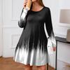 Plus Size Women's Gradient Print Casual Spring/Autumn Pocket Round Neck Long Sleeve Dress