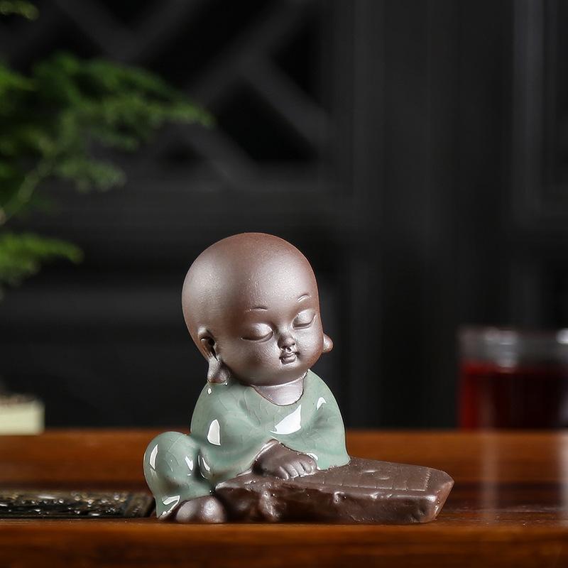 Figurines & Miniatures Monk Tea Pets Zen Living Room Decoration Buddhist Geyao Micro Landscape Home Decor Ceramic Ornaments
