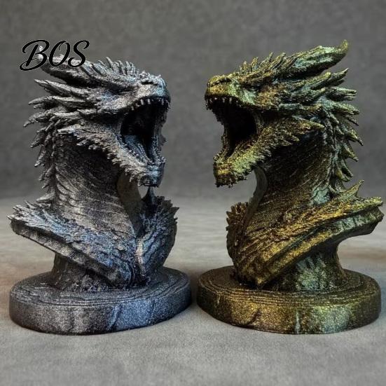 Industrial Style Dragon Art Head Figurine, 3D Printed Fantasy Statue, Mythical Retro Decor Animal Sculpture for Home Office Desk Decor, Gift