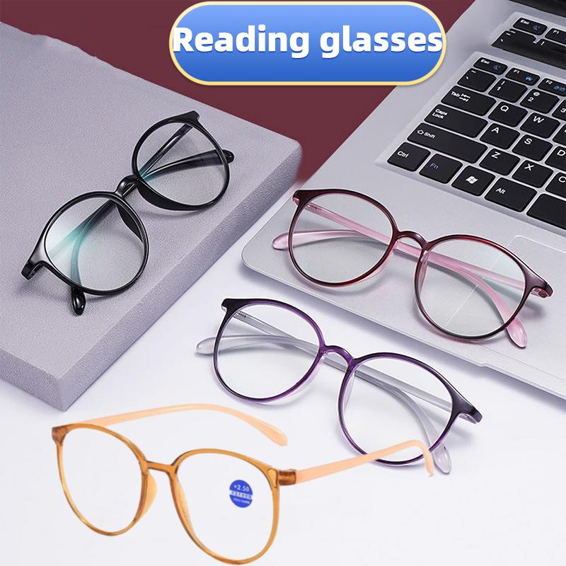 4PCS Ultralight Round Reading Glasses for Women Men Anti Blue Light Purple Black Red Presbyopic Glasses Magnifier +1.0~+4.0