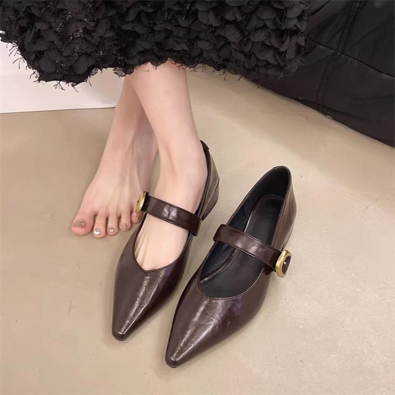 

Новый Стиль Дизайн Туфли Мэри Джейн на Высоком Каблуке Острый Носок Женские Одинарные Туфли Кожа Комфорт Весна Лето Платье Сексуальные Женские Туфли 40 коричневый