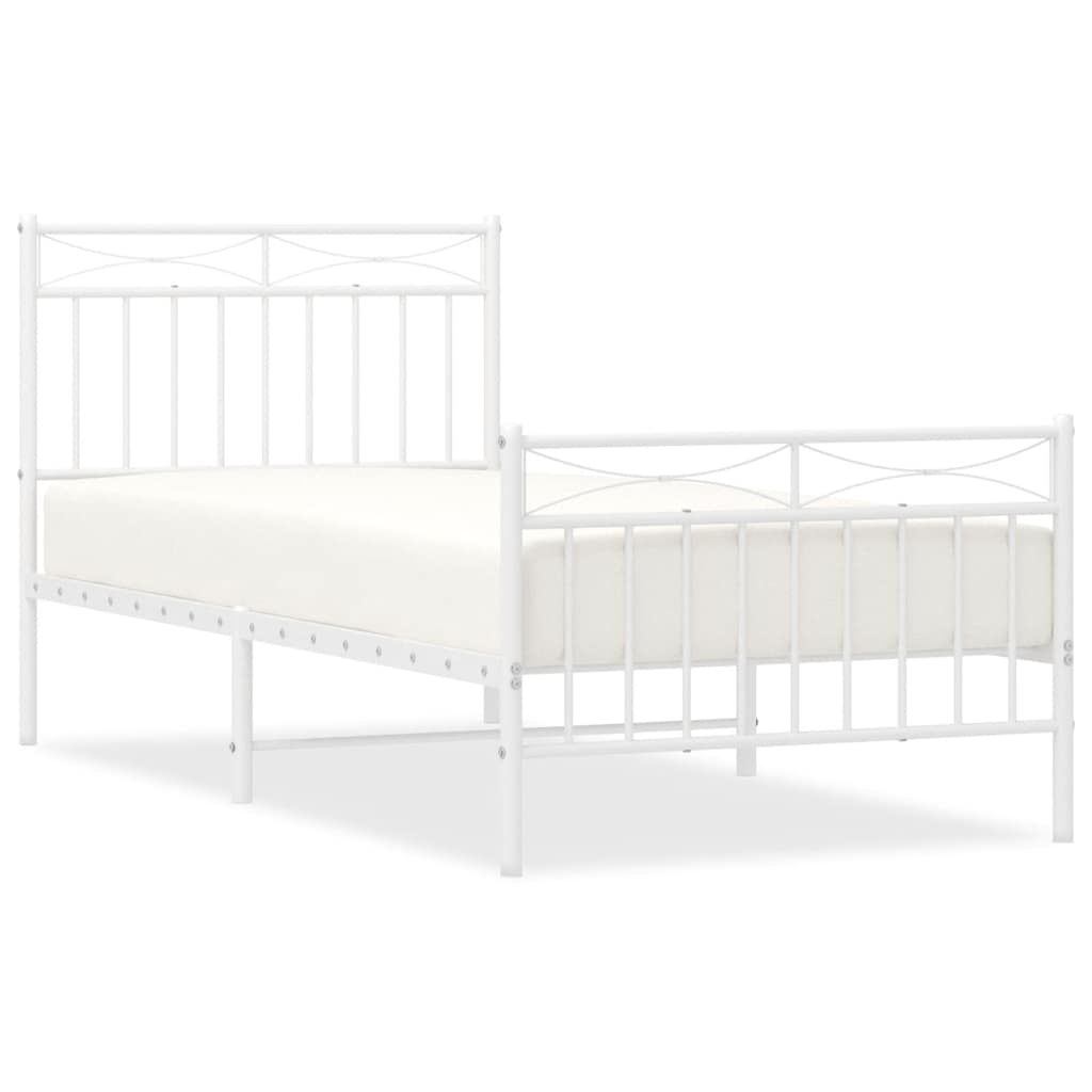 Metal Bed Frame with Headboard and Footboard White 90x190 cm