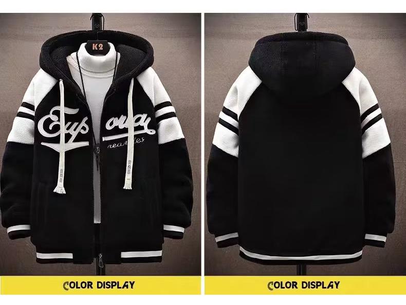 Men's Plus Size Lamb Fleece Cotton Hooded Jacket - Loose Fit, Thick Zipper Cardigan for Teenagers