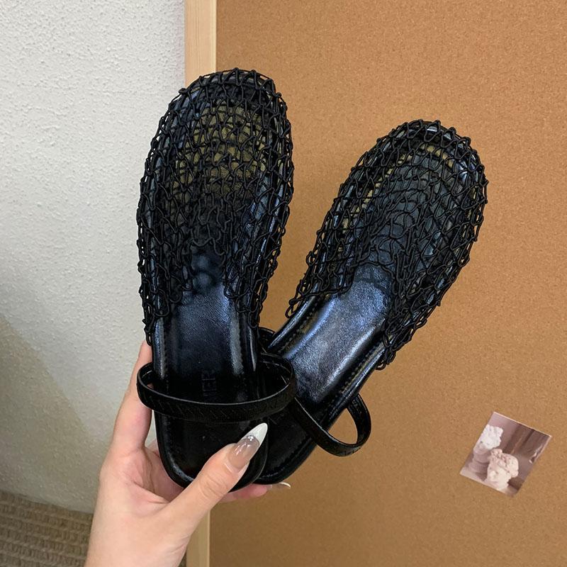Fashion Summer Beach Ladies Flats Slippers Sandals Shoes Round Toe Fashion Mesh Female Flats Slides Slippers Shoes For Women Mules