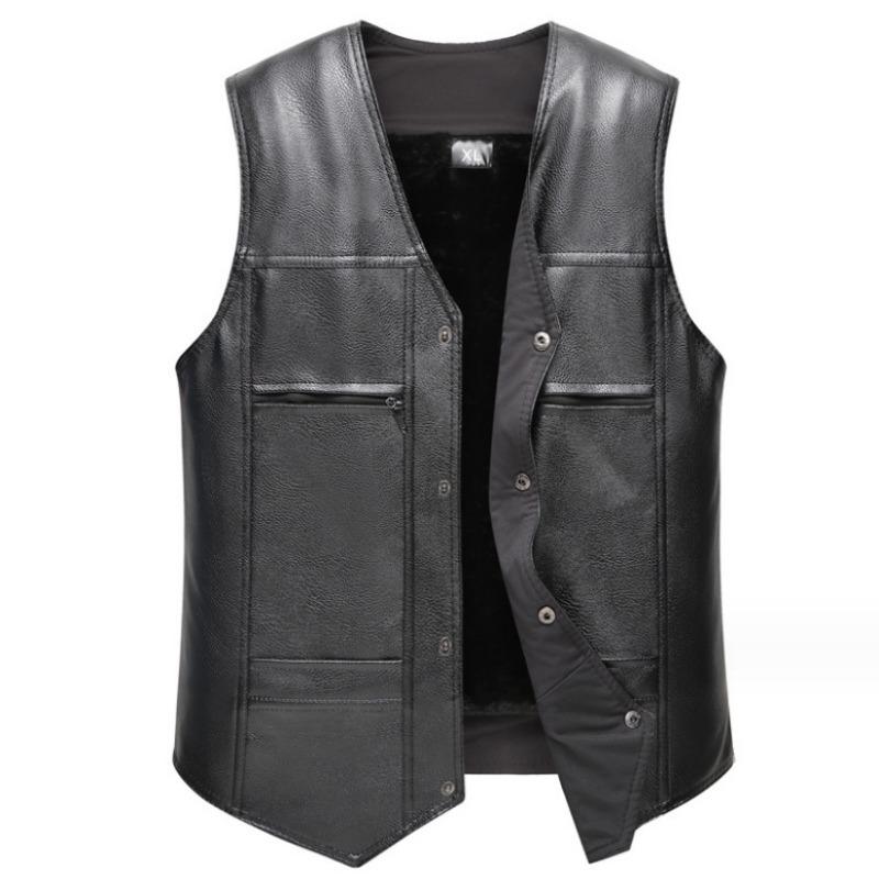 Men Fleece Thickened Warm Casual Plus Size Leather Vest For Autumn Winter