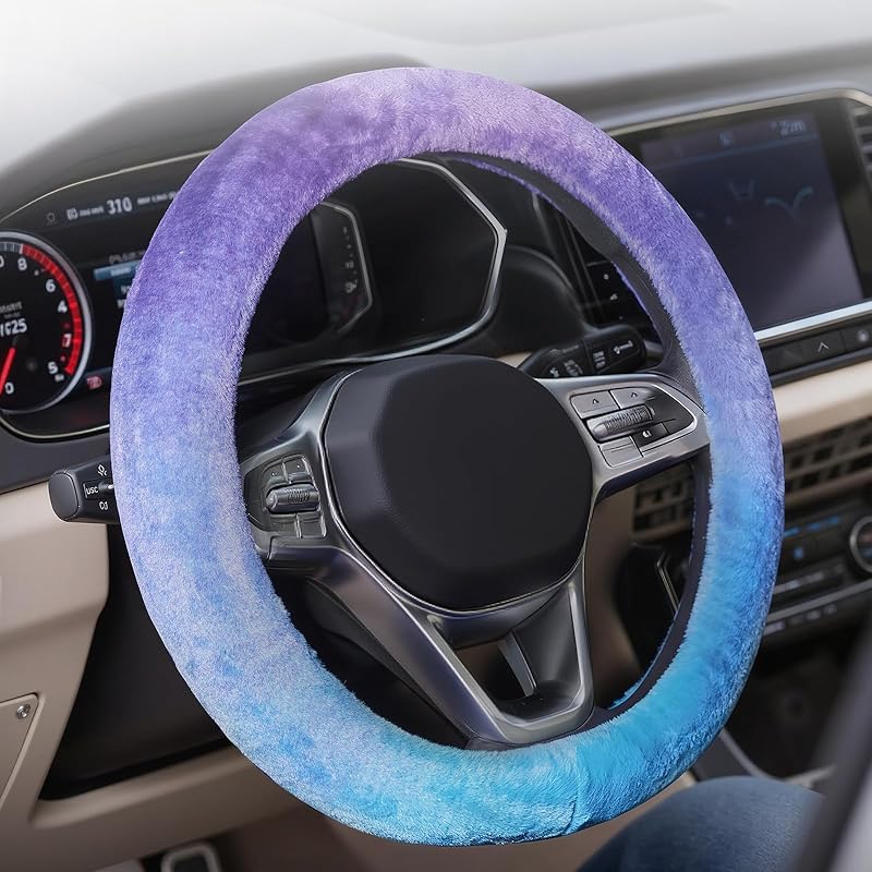 Coverado Winter Fluffy Steering Wheel Cover, Upgraded Anti-Slip Fuzzy Furry Car Steering Wheel Cover, Universal 14-15 inch, Soft Plush, Warm, No