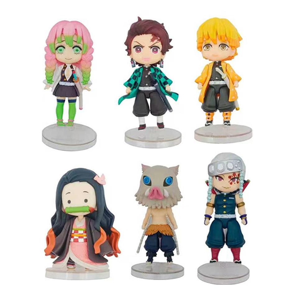 9.5CM 6Pcs/Set Anime Demon Slayer Small Figure Character Multiple Combination Sets Cute Anime Toy Gift Collection Decoration PVC