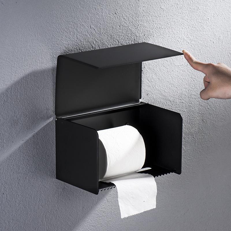 Stainless Steel Black Square Wall-Mounted Waterproof Tissue Box and Napkin Dispenser.