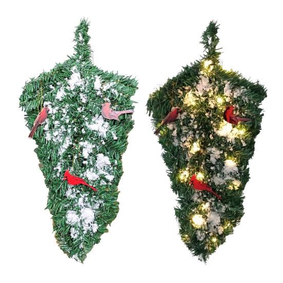 Yousheng Artificial Christmas Teardrop Swag 20" Faux Pine Greenery Teardrop Wreath with Fake Snow And Red Birds Ornament for Xmas Door Fireplace Table