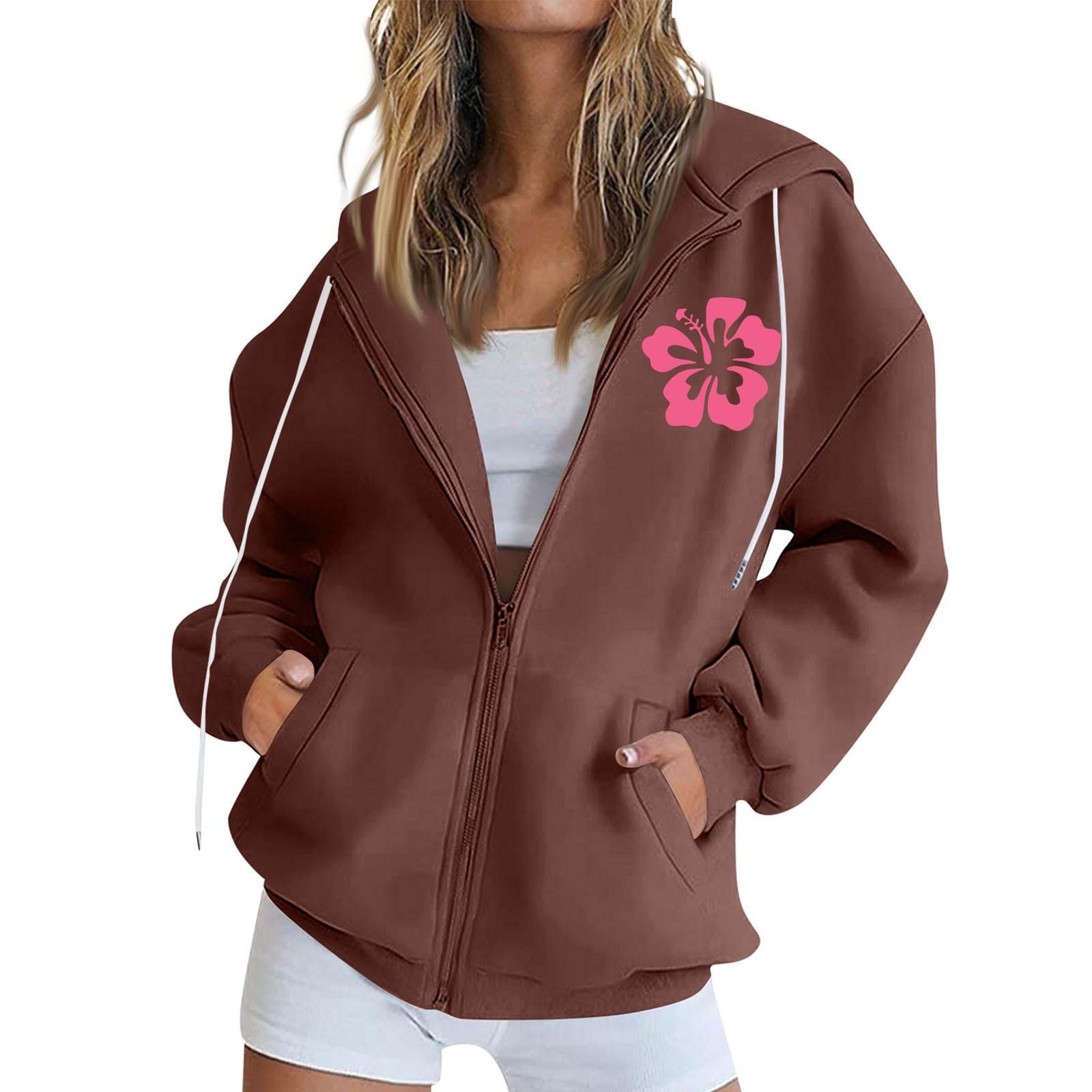 

Женская толстовка с капюшоном на молнии с длинным рукавом, флисовая куртка, толстовка с карманом, куртка XXL коричневый