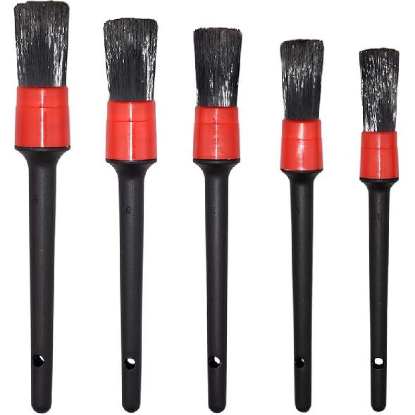 Detailing Brush Set - 5 Different Sizes Premium Natural Boar Hair Mixed Fiber Plastic Handle Automotive Detail Brushes for Cleaning Wheels, Engine,