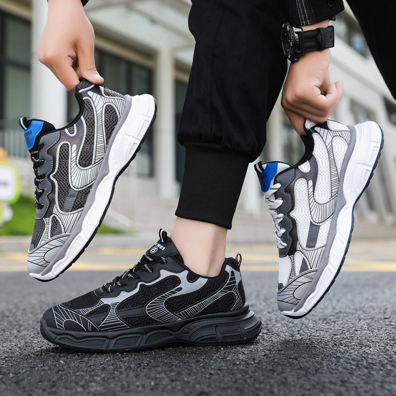 Spring and Summer New Men's Shoes Breathable Fly-woven Mesh Shoes Soft Sole Thickened Heightening Dad Shoes Men's Versatile Sports Shoes