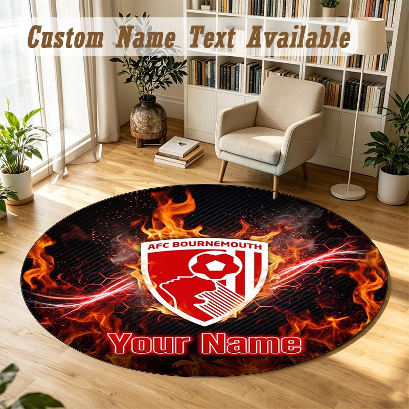 Round Rug Custom NameBournemouth Football Pattern Non Slip Carpet Home Floor Decor