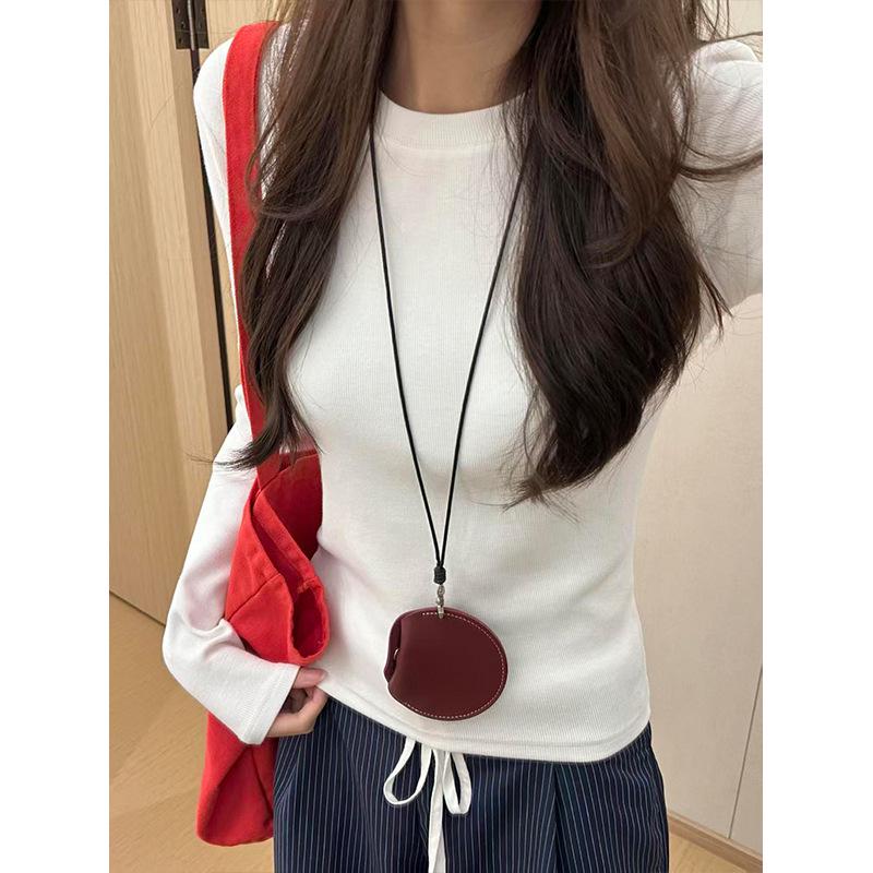 Warm Korean Style Women's White Long Sleeve Round Neck Top for Autumn/Winter