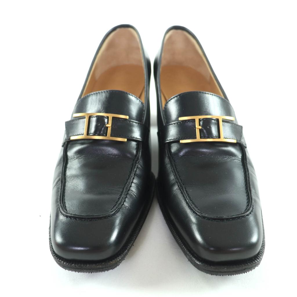 Tolle HERMES Slipper schwarzes Leder Damen 35.5 Gebraucht