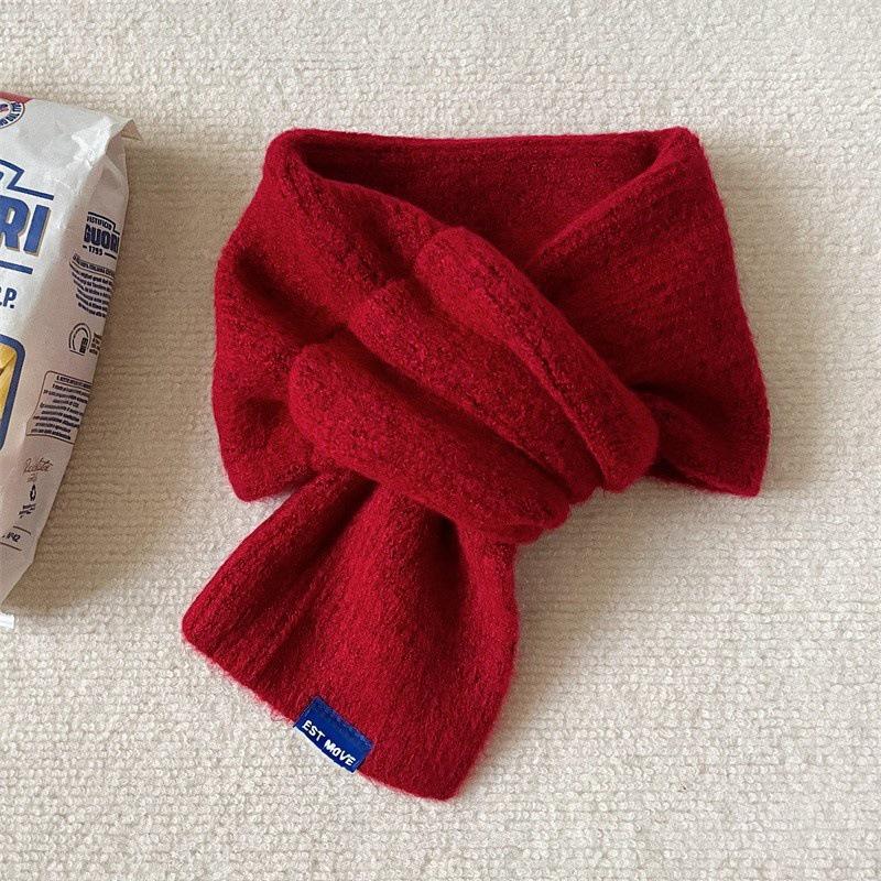 Cross Short Scarf For Women Winter Warm Wool Knitted Scarf Student Korean Style Couple Style All-Match