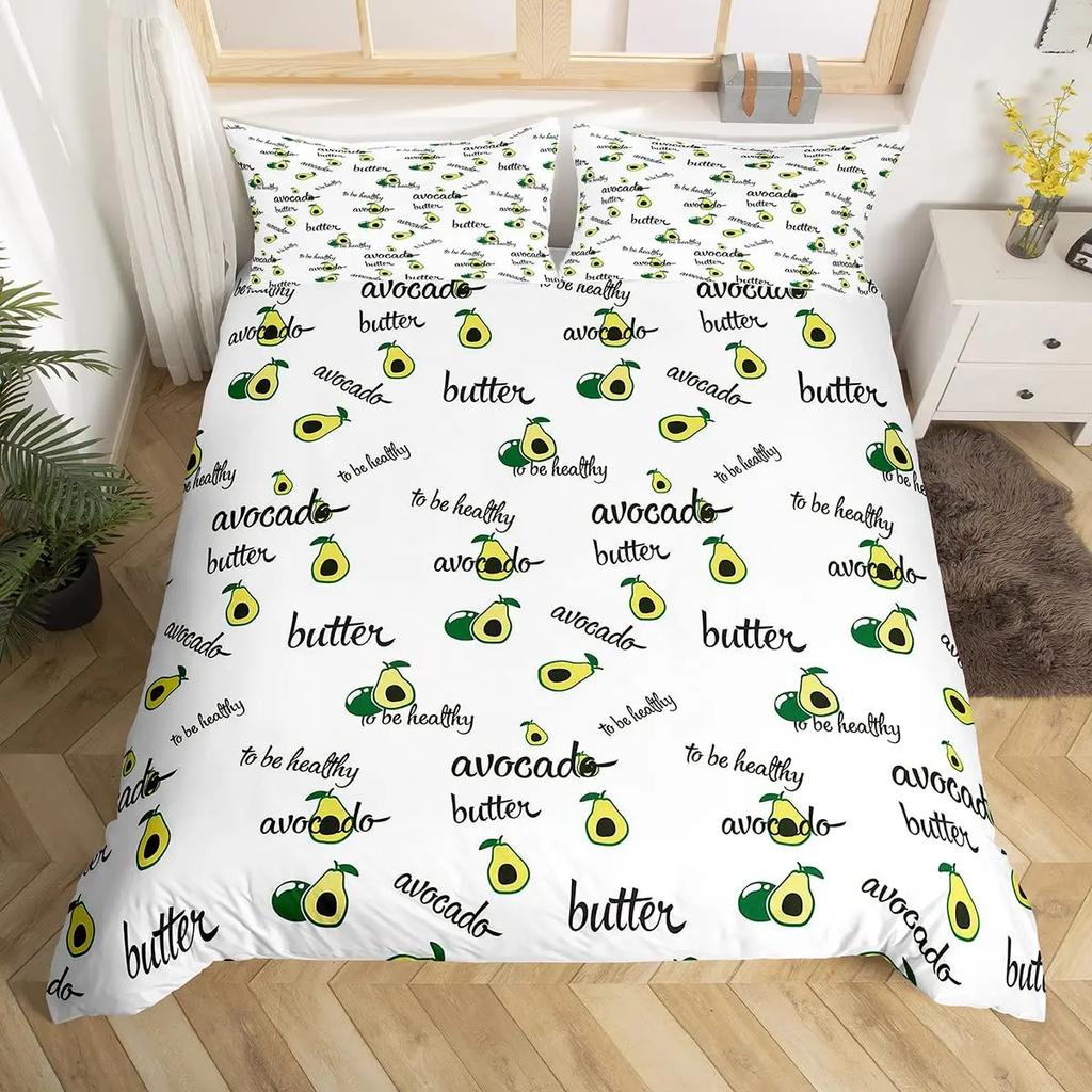 Avokado Dynetrekk sett for barn Kawaii Sengesett Cute Fruits Dynetrekk Twin Size Tropical Botanical Cartoon Quilt Cover