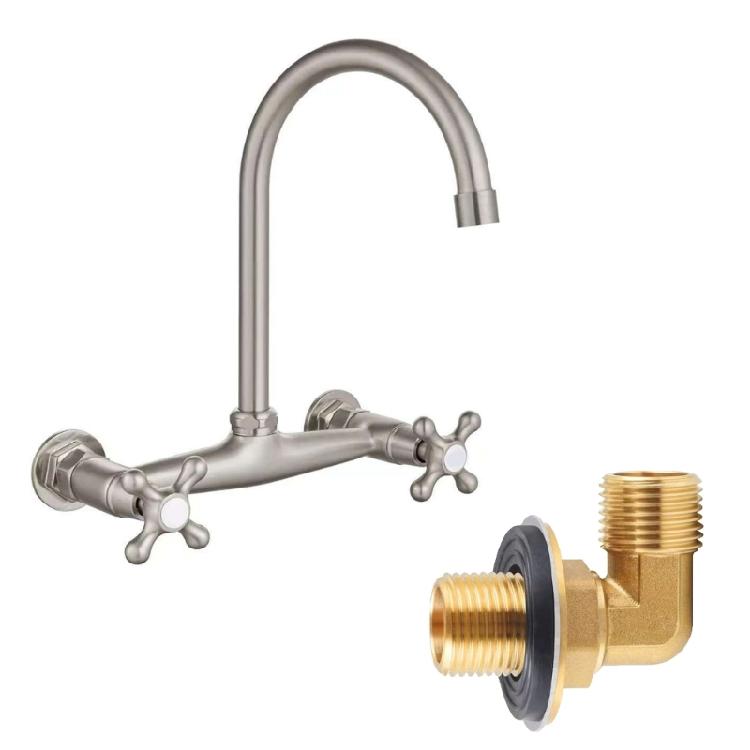 2Pcs Faucet 90 Degree Elbow Joint Cold and Hot Inlet Pipe Joint Brass 1/2inch Male Elbow Backsplash Mount Connector