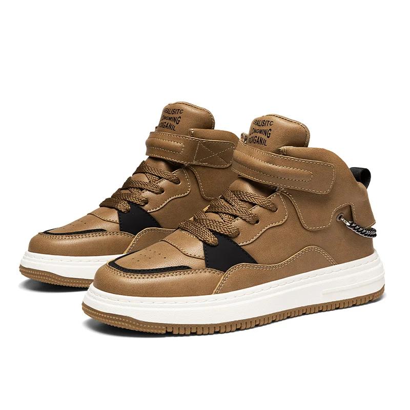 2024 New Men's Thick Sole Mid Top Sports Shoes Personalized Lace Up Board Shoes Fashion Casual Breathable Running Shoes