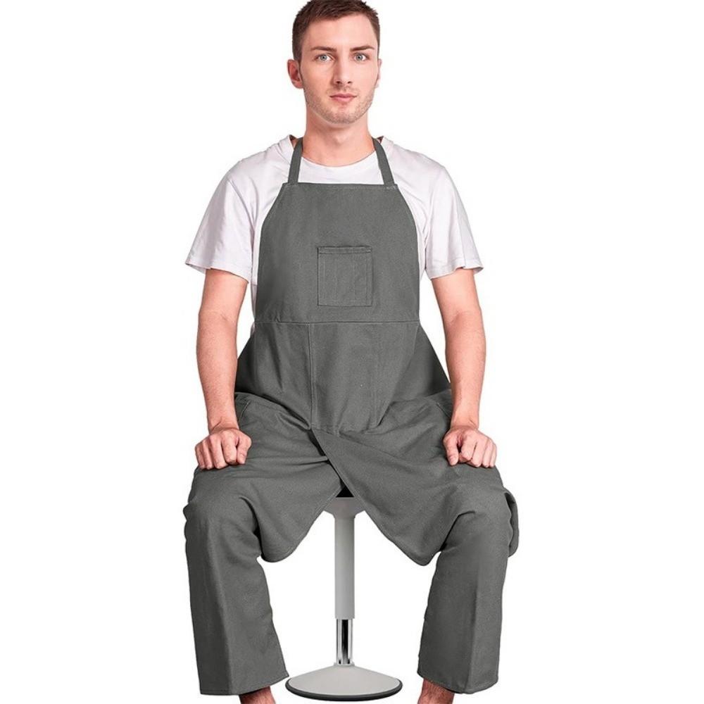 3 Pockets Full Coverage Pottery Apron Adjustable Gardening Pinafore Split Leg Apron  Full Coverage