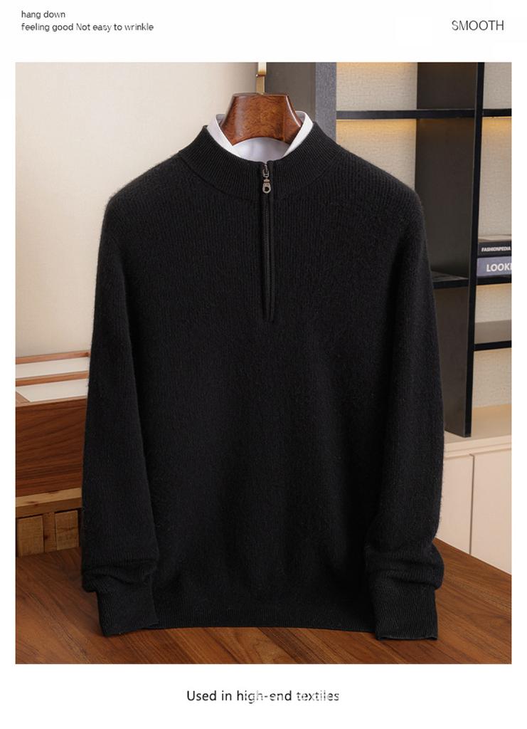 Autumn And Winter Cashmere Knitted Top Semi-Turtleneck Zipper Bottoming Shirt Men'S Cashmere Sweater Bottoming Top