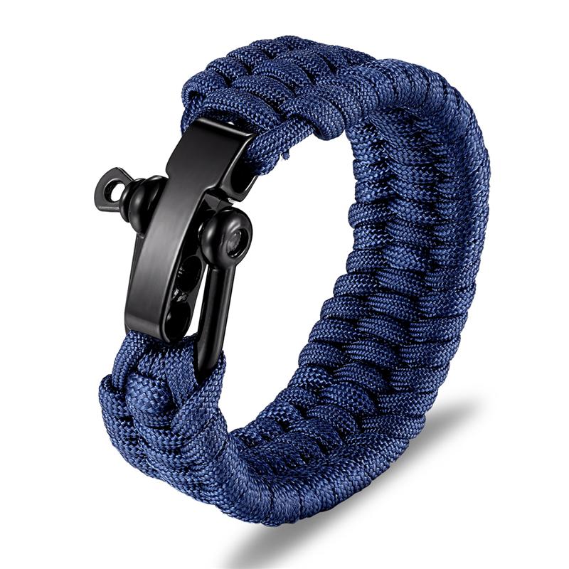 Bracelet de survie en acier inoxydable pour homme, accessoire de camping, en paracorde, corde de parachute, bijou tressé fait main