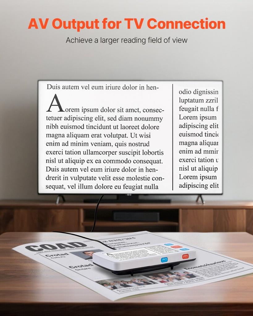 Portable Digital Magnifier, 127mm HD Electronic Video Magnifier for Low Version, 4X - 32X Zoom Electronic Reading Aid with 17 Color Mode, AV Output,