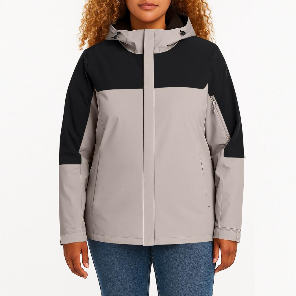 Women's Fashionable Color Blocked Long Sleeved Hooded Outdoor Thin Waterproof Running Sports Jacket, Submachine Jacket