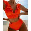 Women Bikini 2 Pieces Solid Color Ruffles Sexy High Waist Bathing Suit Beach Swimwear Female Summer Swimsuit