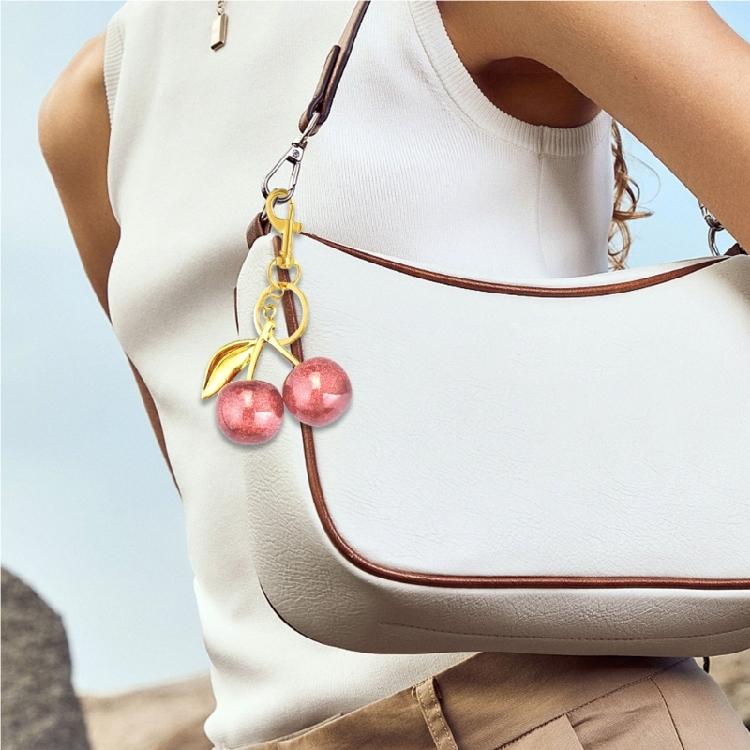 Fashionable Cherry Key Rings Stylish Cherry Bag Ornament Keychain Crystal Alloy Versatile Key Rings Accessory