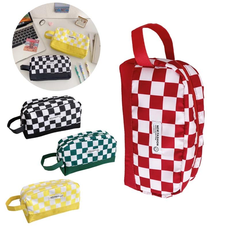 Checkered Pencil Pattern Case Large Capacity Stationery Makeup Cosmetic Gift Bag