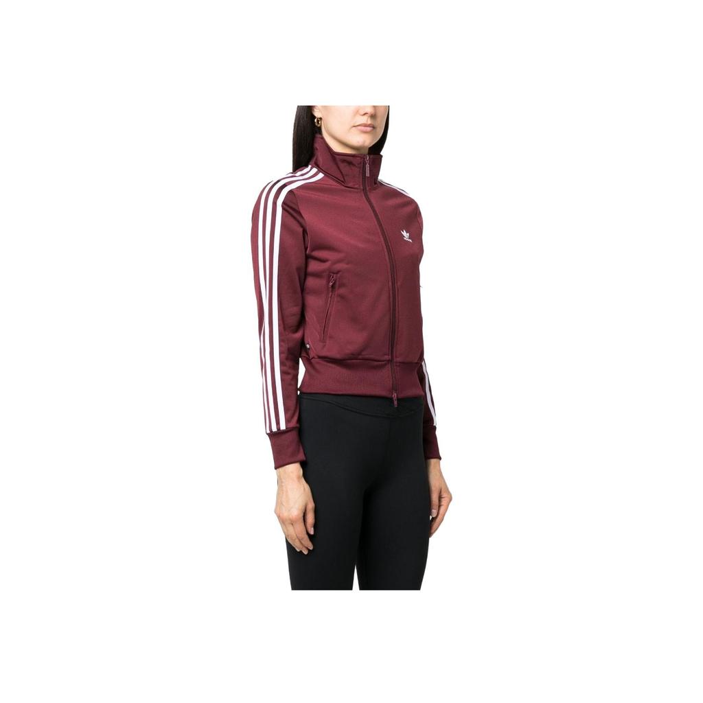 Adidas Logo Stripe High Collar Zip Jacket Women Outerwear Burgundy IB7406