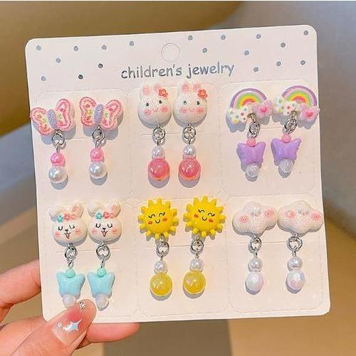 Girls' Ear Clips Cute Cartoon Children's Earrings Little Girls Princess Earrings No Pierced Ears Fake Earrings No Ear Jewelry