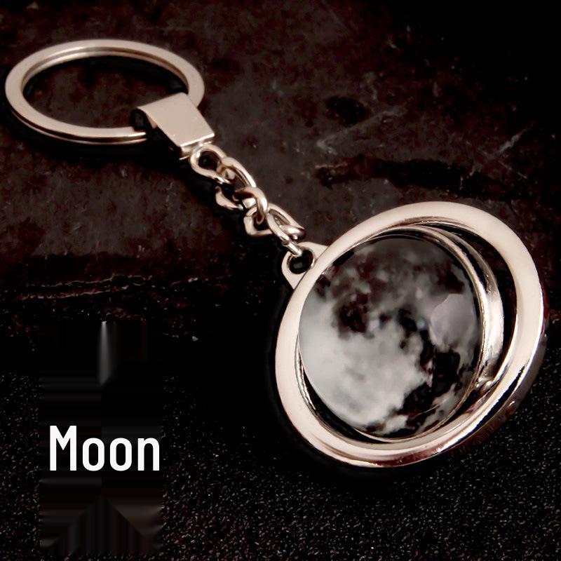 Rotating Saturn & Planets Crystal Keychain with Luminous Sun & Moon