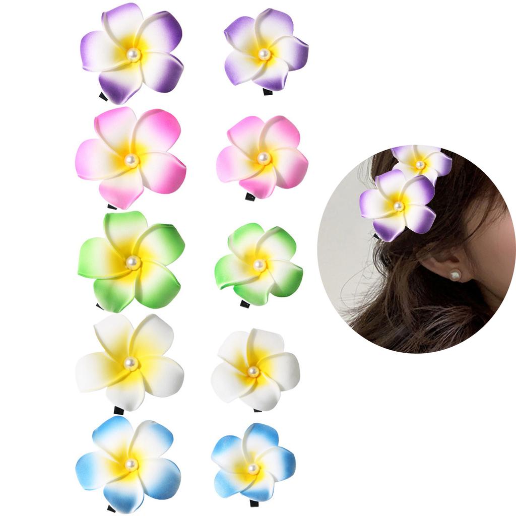 Pearl Flower Hair Clip Plumeria Flowers Side Bangs Clip Beach Claw Clips Headpiece For Women Hawaiian Barrettes Accessories