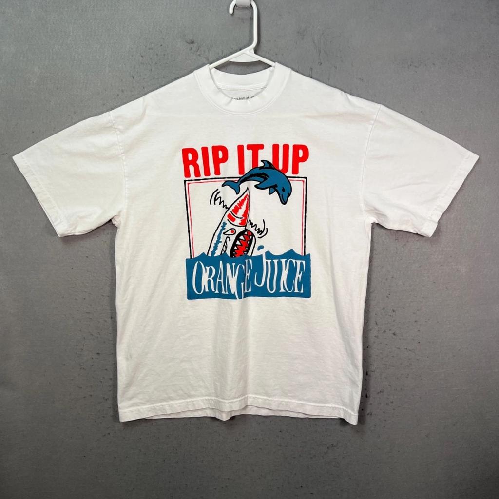 Cosmic Music Rip It Up Orangensaft Hai Grafik T-Shirt Weiß Herren Größe L