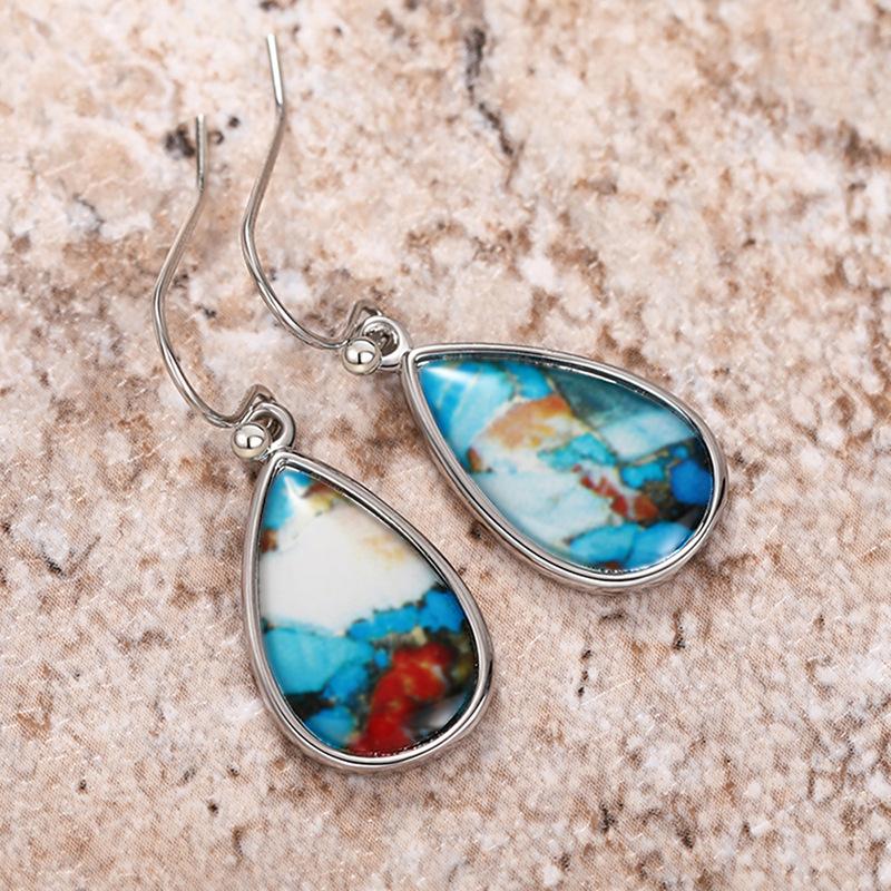 Silver Plated Oyster Turquoise Teardrop Drop Earrings, Natural Stone Boho Earrings for Women