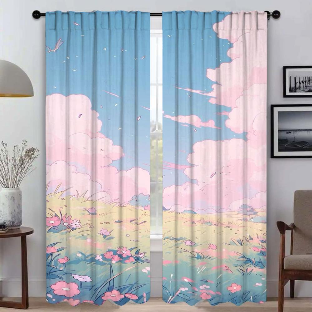 Home Interior Curtains for Living Room Curtain Sky and Ocean Shades Anti-mosquito Curtains 2 Pieces Tulle for Bedroom Partition