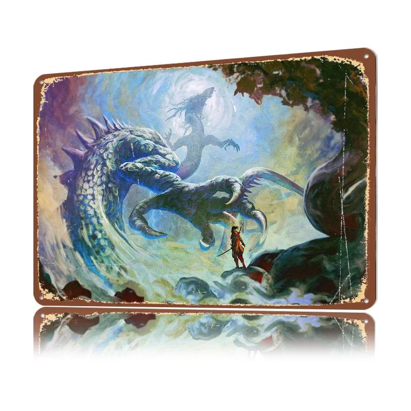 The Eternal Dragon D Texture Metal Poster Customized Wall Art Tin Sign Gift for Mancave Home Decoration Gaming Decor Luxury