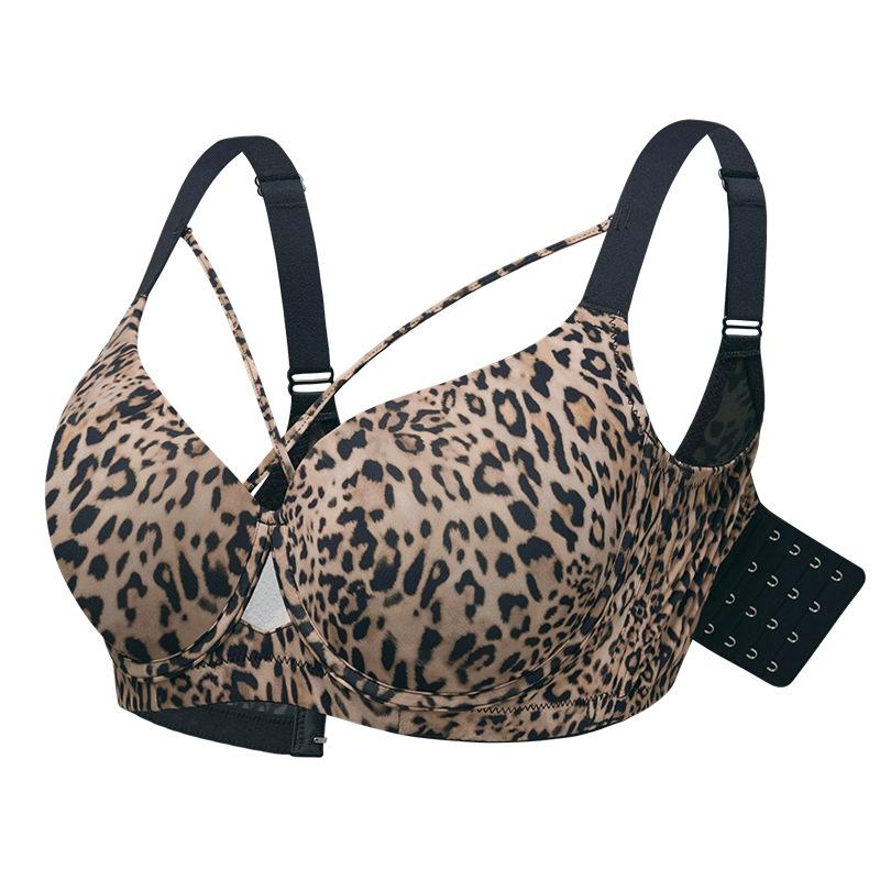 Leopard print seamless underwear women's big breasts show small breasts, large size fat mm gather and close secondary breasts, anti-sagging bra cover