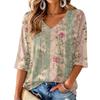 Women's Retro V-Neck Floral Print Lightweight Blouse for Spring Summer