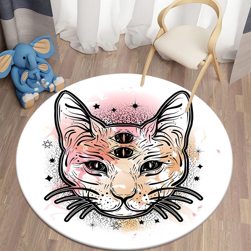 

Круглый ковер с черным котом для гостиной, детский ковер, коврик для спальни, коврик для ванной для детей, украшение дома, противоскользящий коврик 100cm