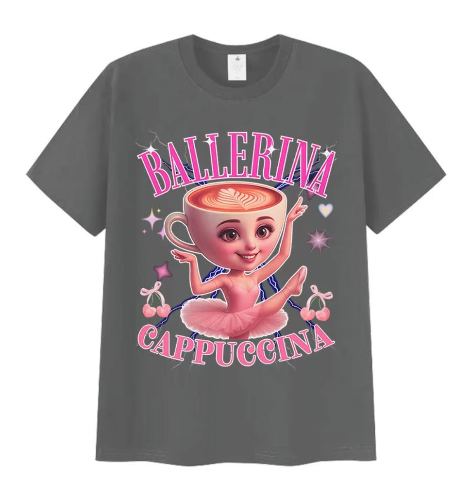 Ballerina Capucina Funny Graphic T Shirt Men's Women Coffee Lover Gift Short Sleeve T Shirts Fashion High Quality Cotton T-shirt