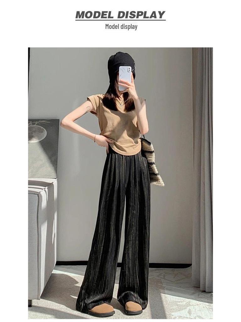 Women's Summer Ice Silk Ink Painting Wide-Leg High-Waisted Floor-Length Pants