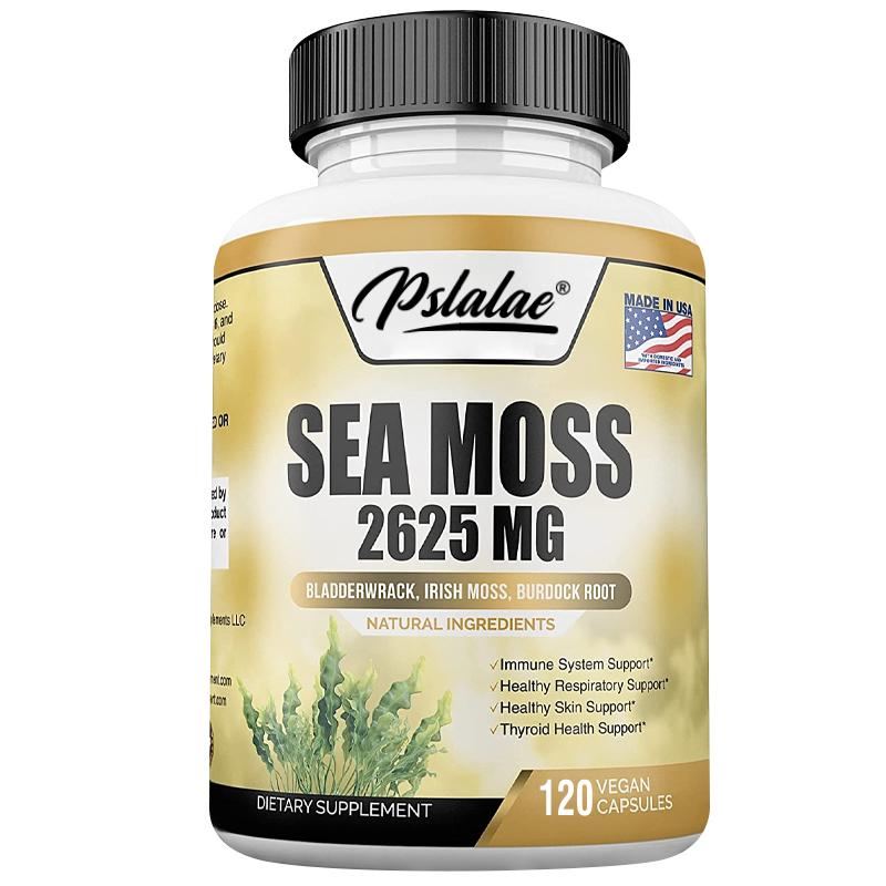 Pslalae Irish Seaweed Capsules and Burdock Root Capsules, each serving contains 2625 mg, supporting thyroid and heart health. 120