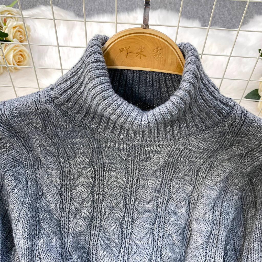Gray Fashion Turtleneck Sweater Dress For Women New Autumn Winter Chic Long Sleeves A-Line Pullover Loose Knitted Dresses