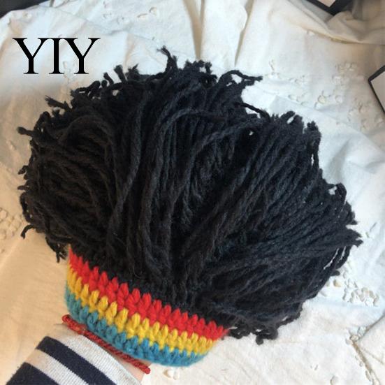 Jungen und Mädchen Hip Hop Kappe Stil Hut, Einteilige Rastazopf Perücke Gestrickte Musikfestival Hut Kappe, für Partys Festivals Halloween Tägliche Kleidung Party Kostüm