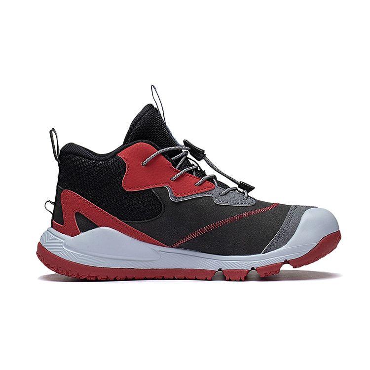 Li Ning Shock Absorption Rebound Mid-Top Outdoor Functional Shoes Kids Shoes Black Gray YKES010-3